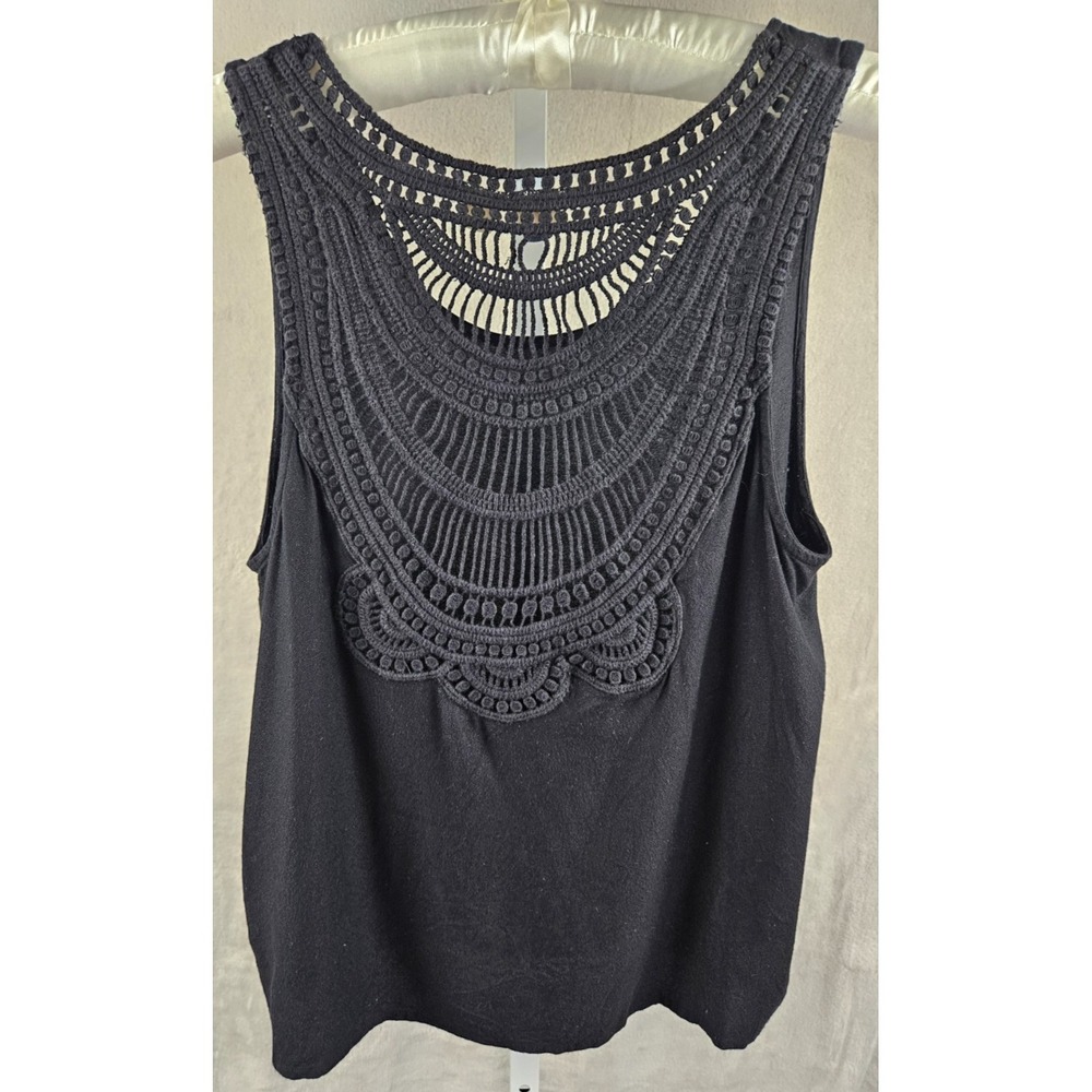 Roxy Black Sleeveless Tank Top Crochet Lace Back Boho Festival Women's Size L - Picture 2 of 7